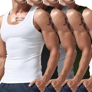 Mens Muscle Tank Tops Casual Gym Fitness Bodybuilding Athletic Sleeveless Shirts Slim Fit Cotton Big and Tall Tees