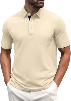 Men's Polo Shirts Short Sleeve Casual Fashion Golf Shirt Classic Slim Fit Summer T-Shirts with Pockets