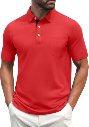 Men's Polo Shirts Short Sleeve Casual Fashion Golf Shirt Classic Slim Fit Summer T-Shirts with Pockets