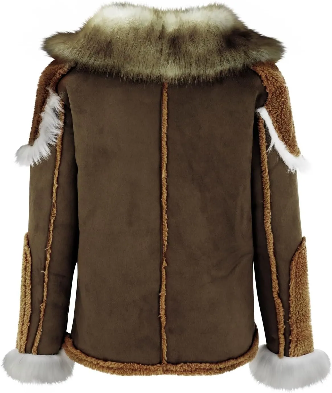Mens Shearling Leather Coat Thicken Warm Long Sleeve Faux Fur Collar Sherpa Coats Big and Tall Parka Jackets