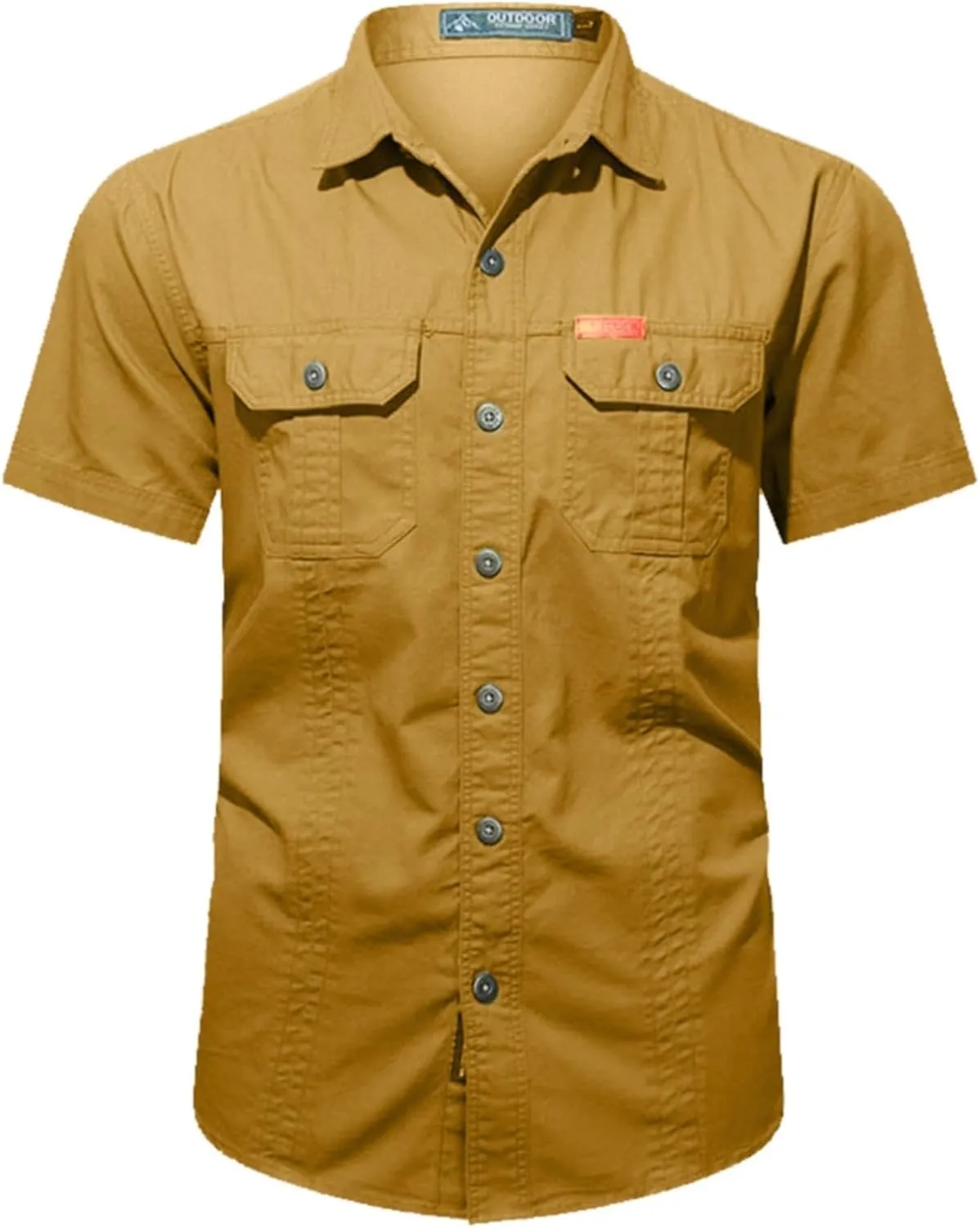 Mens Short Sleeve Cargo Work Shirt Button Down Cotton Dress Shirt Utility Outdoor Military Workout Hiking T Shirts
