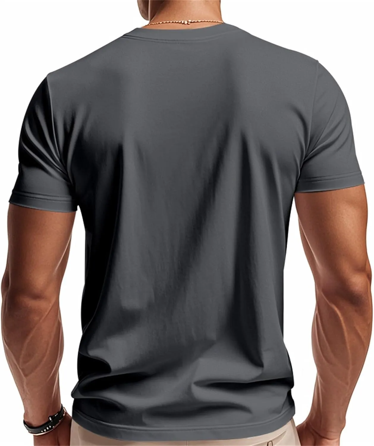 Mens Short Sleeve V Neck Muscle Slim T Shirt V-Neck Stretch Bodybuilding Shirt Soft Comfy Collarless Summer Tops
