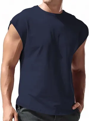 Men's Sleeveless Tank Tops Bodybuilding Gym Workout Cut Off Muscle Shirts Casual Acid Wash Cotton Beach Tee Shirt