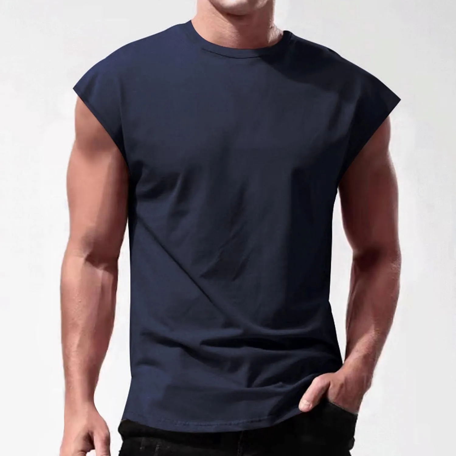 Men's Sleeveless Tank Tops Bodybuilding Gym Workout Cut Off Muscle Shirts Casual Acid Wash Cotton Beach Tee Shirt