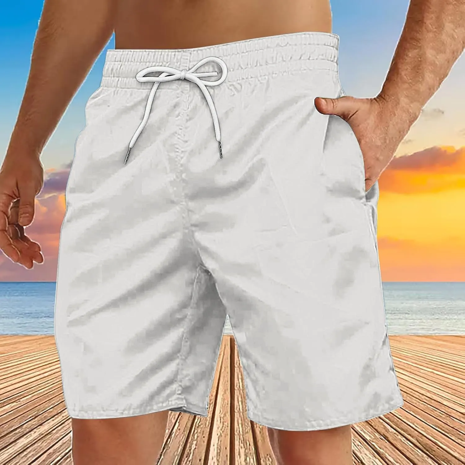 Men's Summer Beach Shorts Lightweight Elastic Waist Drawstring Casual Shorts with Pockets 5'' Twill Chino Golf Shorts