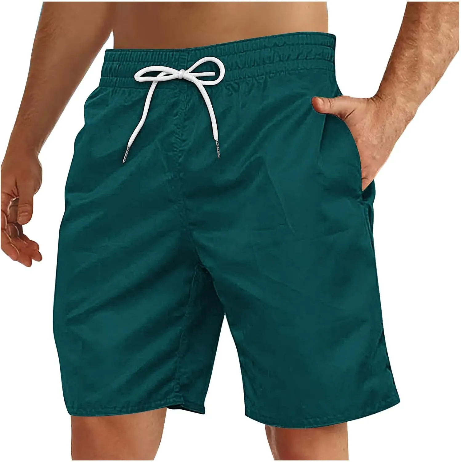 Men's Summer Beach Shorts Lightweight Elastic Waist Drawstring Casual Shorts with Pockets 5'' Twill Chino Golf Shorts