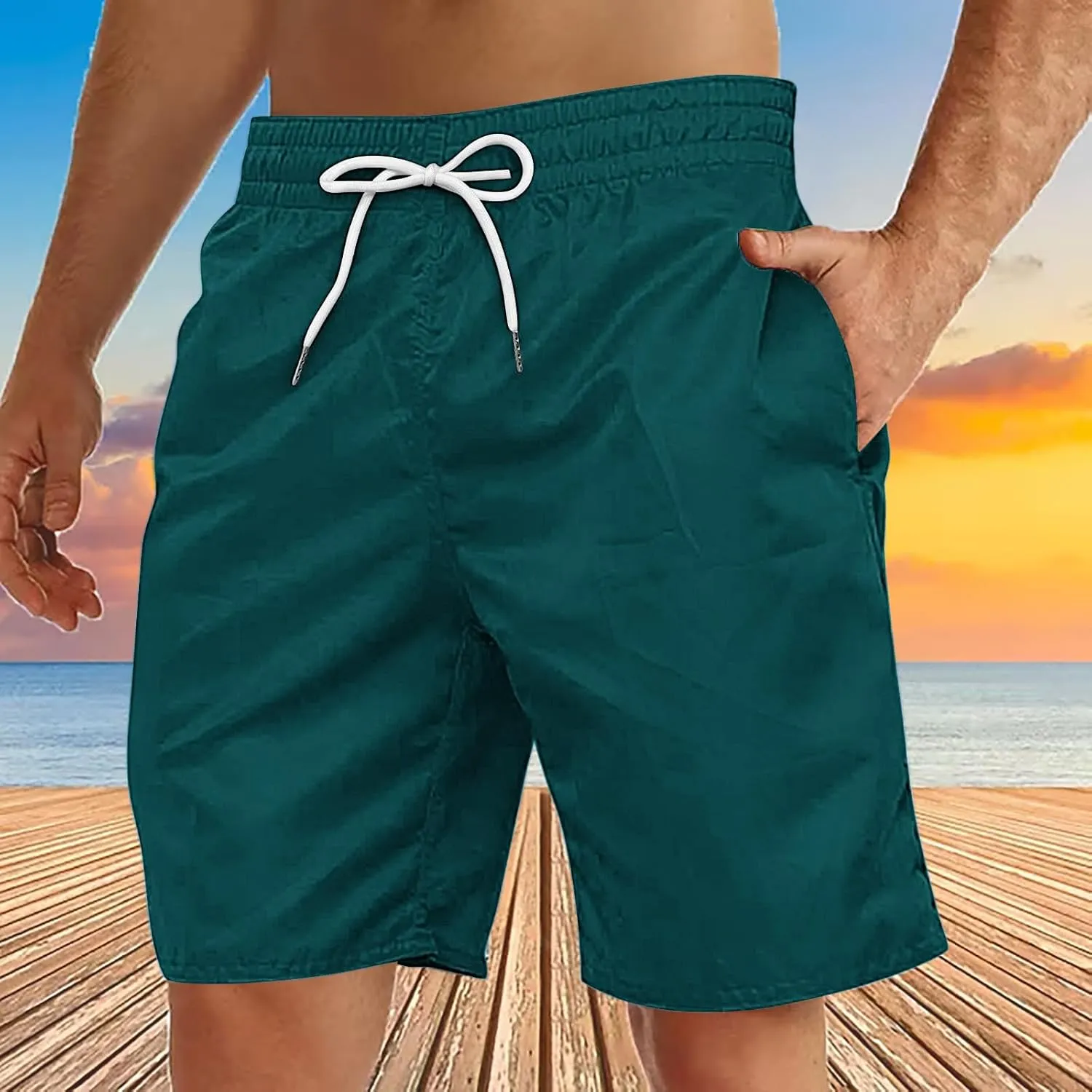 Men's Summer Beach Shorts Lightweight Elastic Waist Drawstring Casual Shorts with Pockets 5'' Twill Chino Golf Shorts