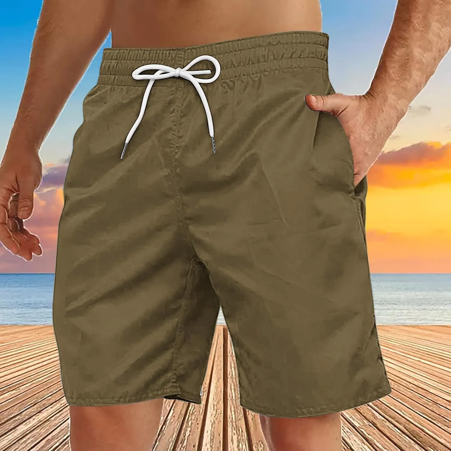 Men's Summer Beach Shorts Lightweight Elastic Waist Drawstring Casual Shorts with Pockets 5'' Twill Chino Golf Shorts