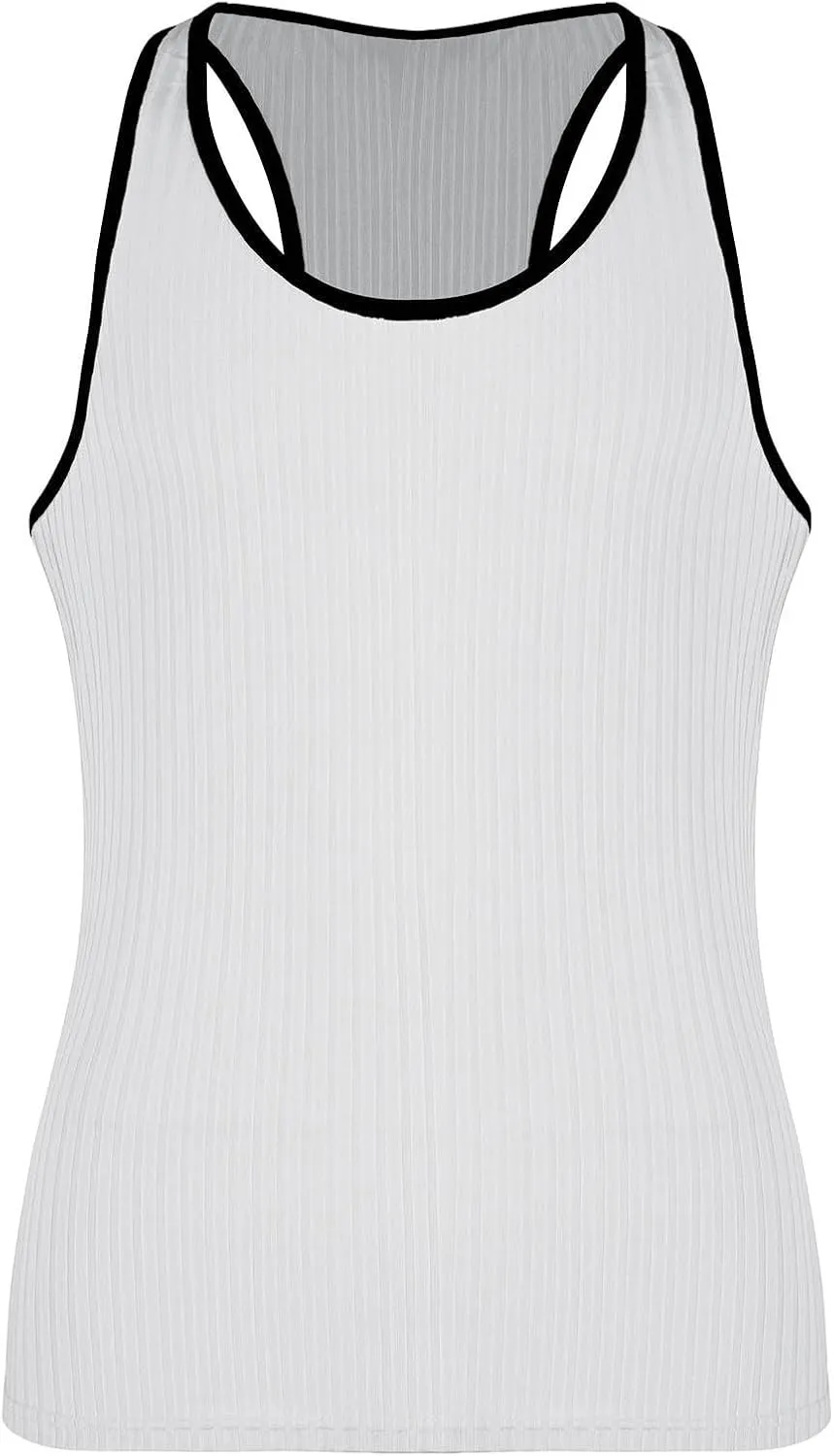 Mens Tank Top Slim Fit Vertical Striped Knitted Fitness Sleeveless Muscle Shirt Rib Knit Round Neck Undershirts