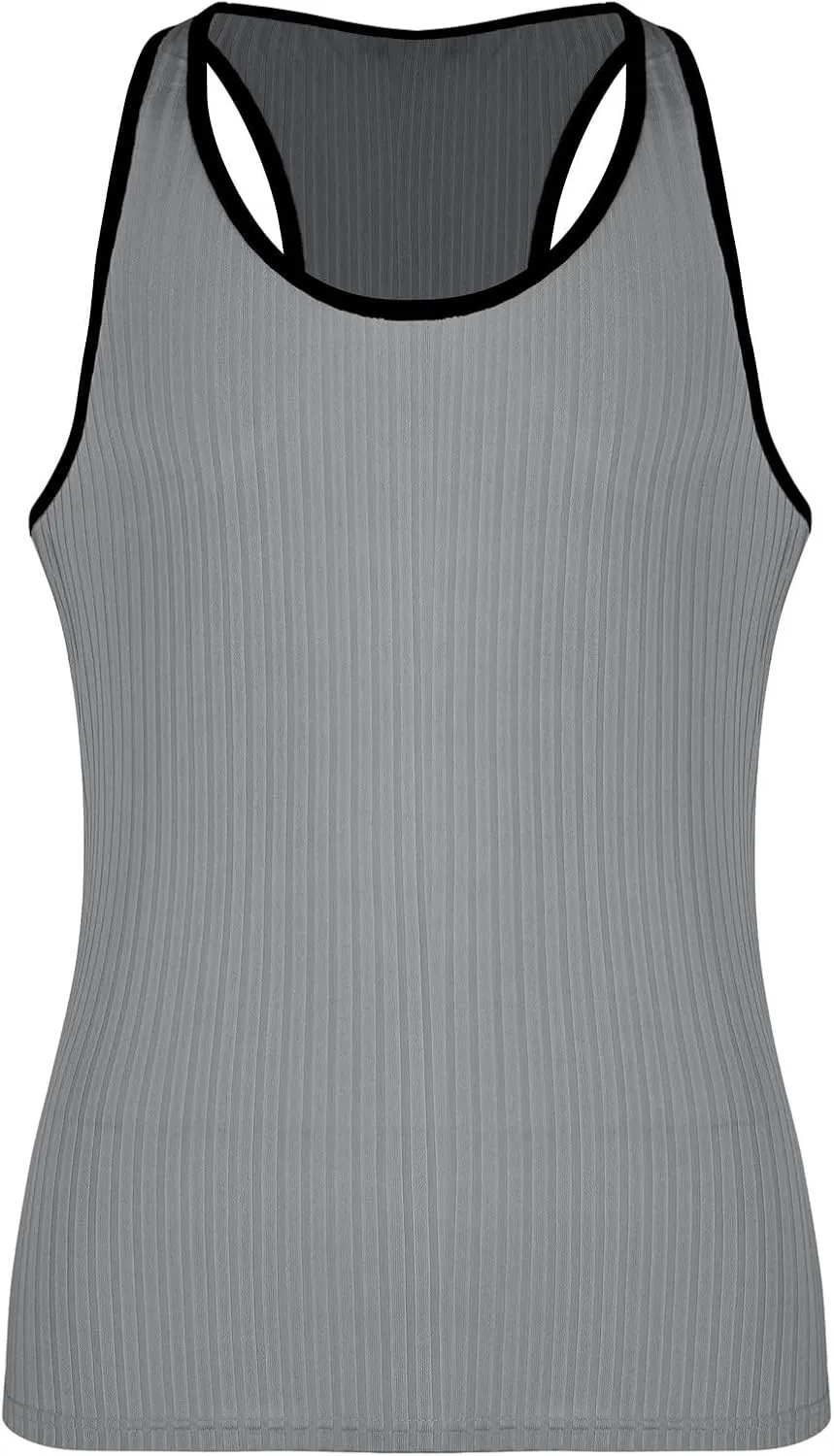 Mens Tank Top Slim Fit Vertical Striped Knitted Fitness Sleeveless Muscle Shirt Rib Knit Round Neck Undershirts