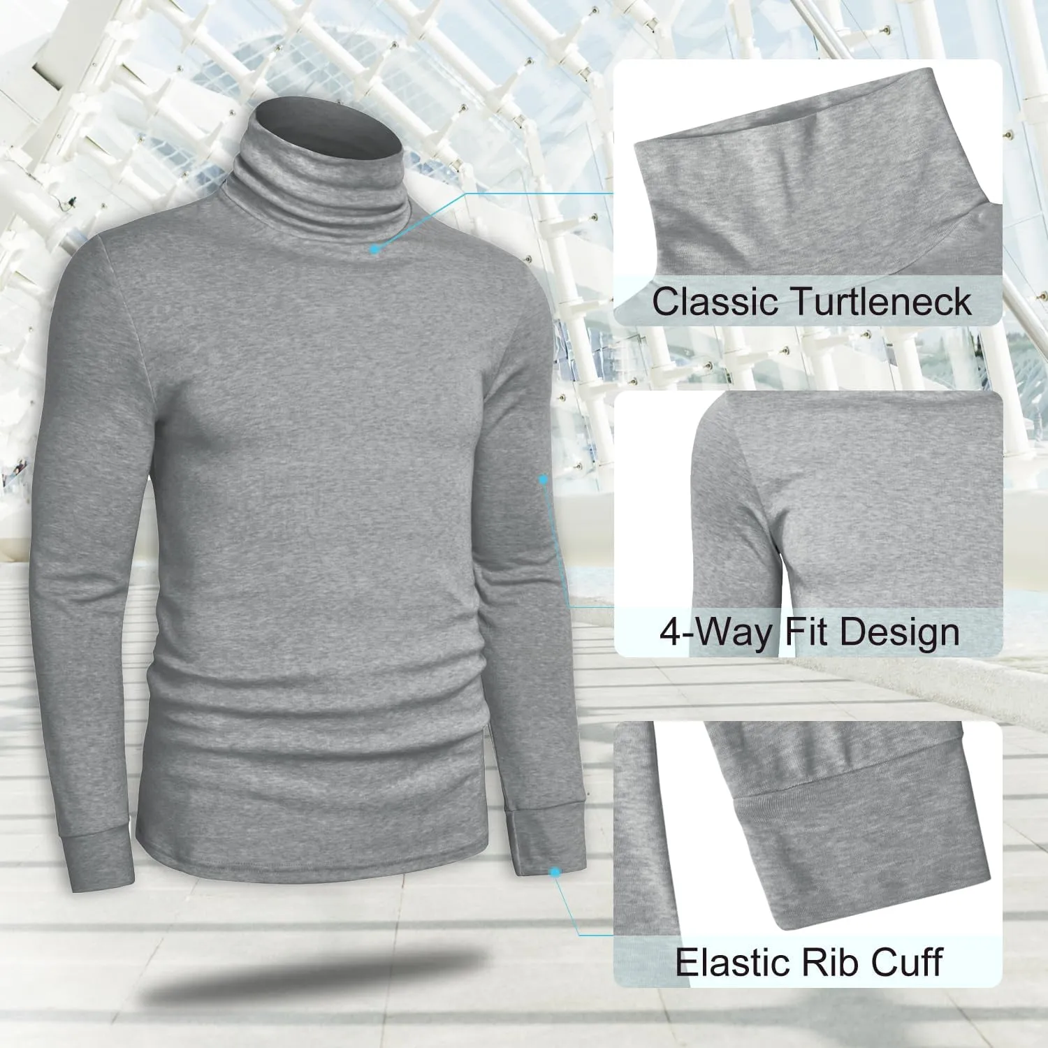 Mens Turtleneck Long Sleeve T Shirts Slim Fit Thermal Undershirt Lightweight Pullover