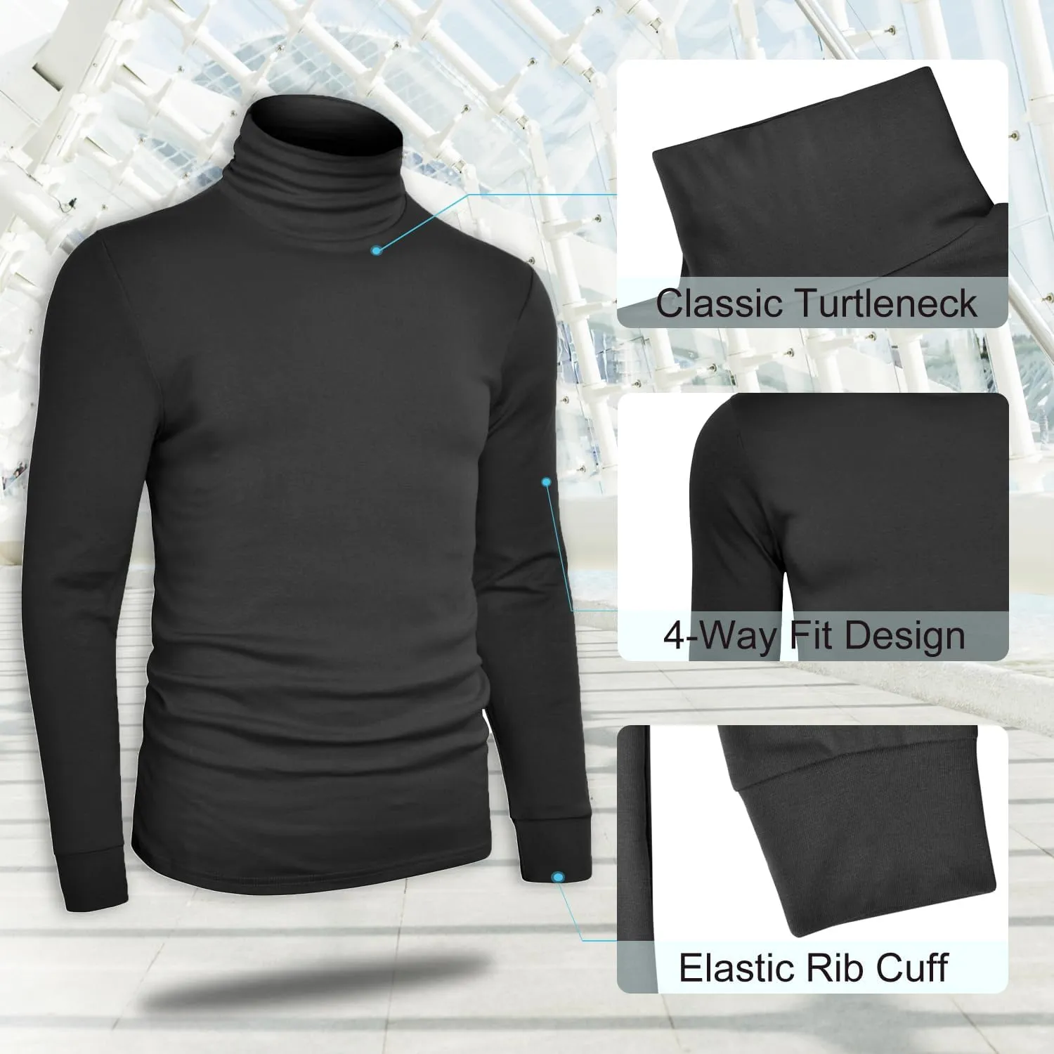 Mens Turtleneck Long Sleeve T Shirts Slim Fit Thermal Undershirt Lightweight Pullover