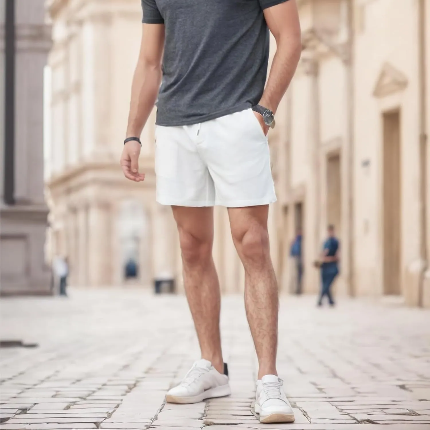 Men's Waist Drawstring Shorts Waffle Shorts Quick-Dry Casual 4-Way Stretch Gym Shorts with Pockets