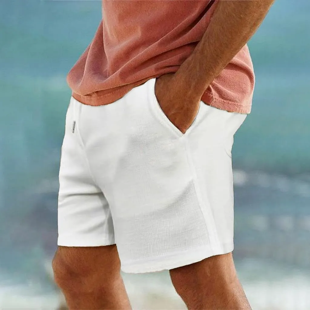 Men's Waist Drawstring Shorts Waffle Shorts Quick-Dry Casual 4-Way Stretch Gym Shorts with Pockets