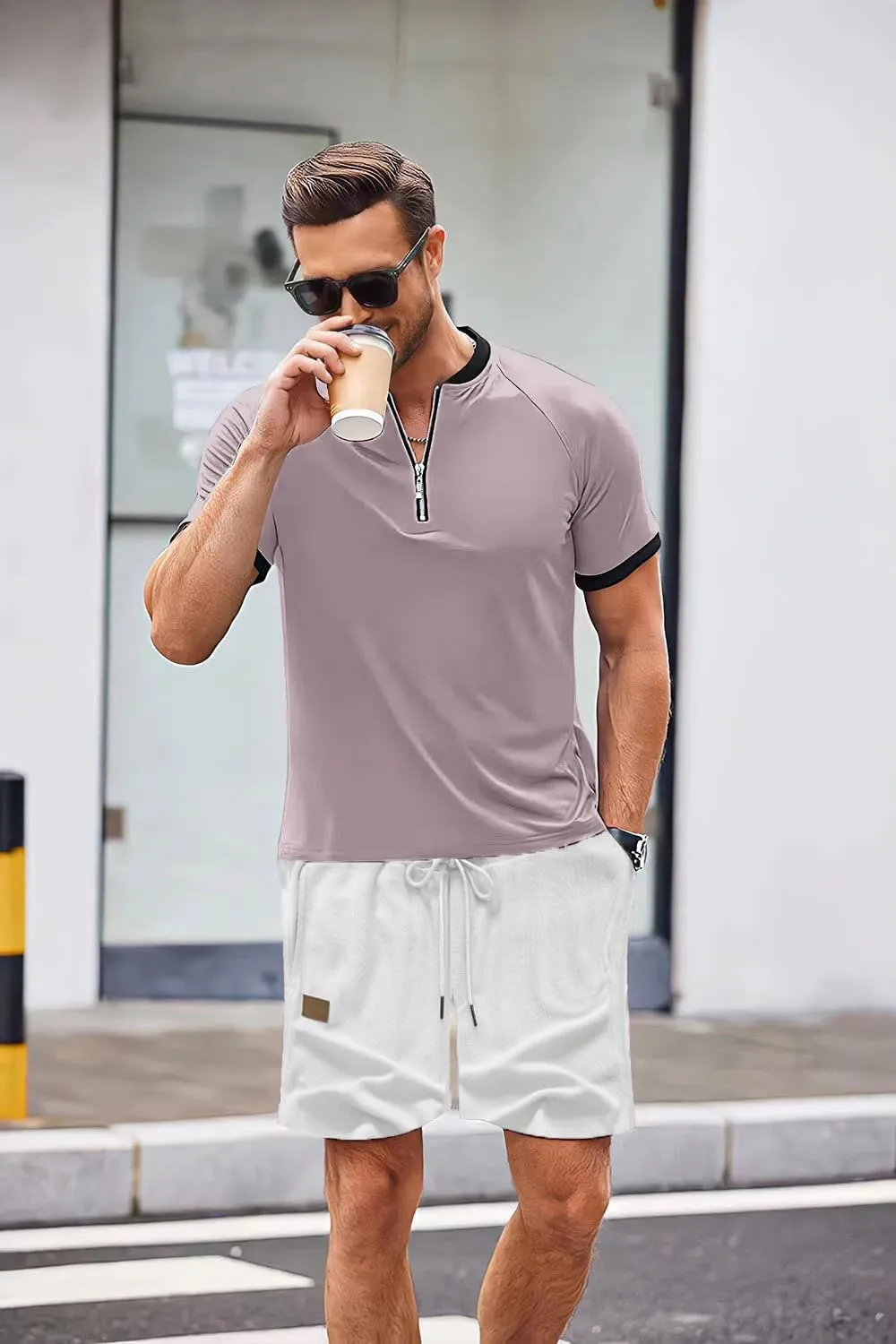 Men's Waist Drawstring Shorts Waffle Shorts Quick-Dry Casual 4-Way Stretch Gym Shorts with Pockets