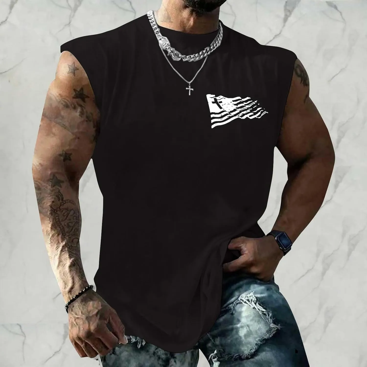 Men's Workout Tank Tops Trendy USA Flag Patriotic Print Sleeveless Shirts Athletic Quick Dry Fitness Sport Undershirts