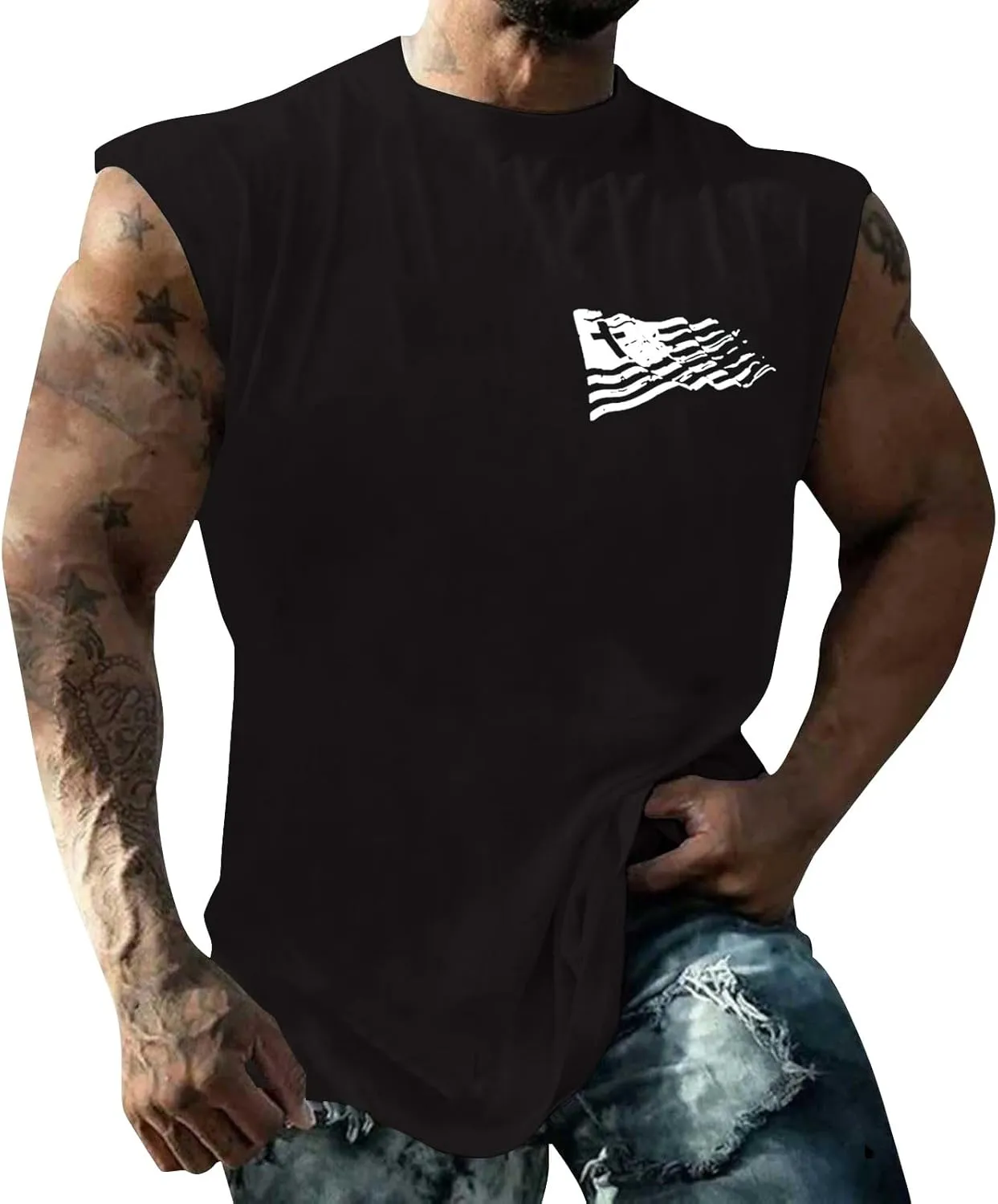 Men's Workout Tank Tops Trendy USA Flag Patriotic Print Sleeveless Shirts Athletic Quick Dry Fitness Sport Undershirts
