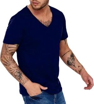 Men's Workout V Neck T Shirt Short Sleeve Breathable Stretch Athletic Training Muscle Shirt Moisture Wicking Gym Active Wear