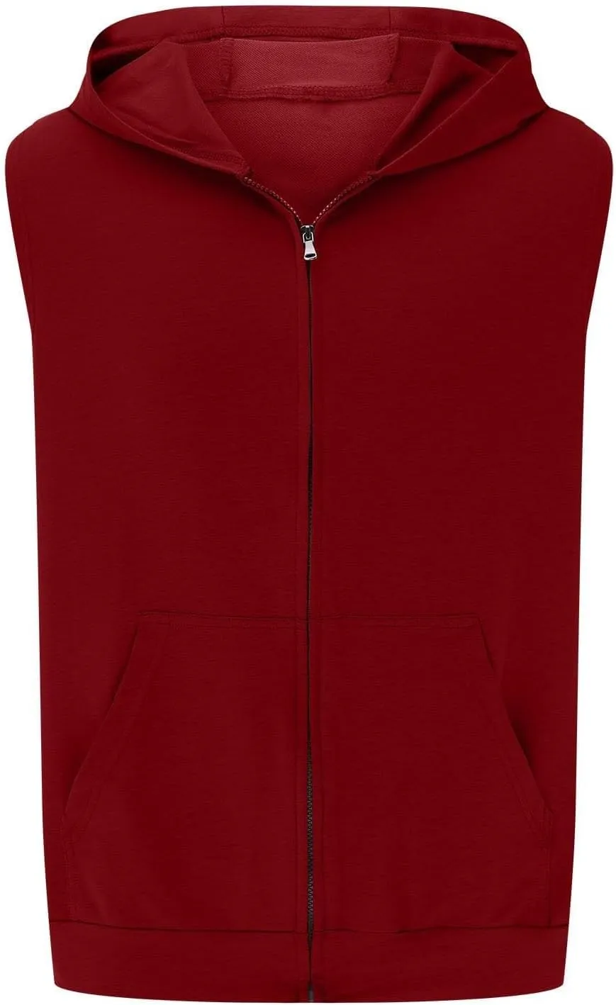 Men's Zip Down Hooded Vest Solid Color Sleeveless Casual Sports Tank Top Kangaroo Pocket Gym Workout Running Quick Dry Shirt