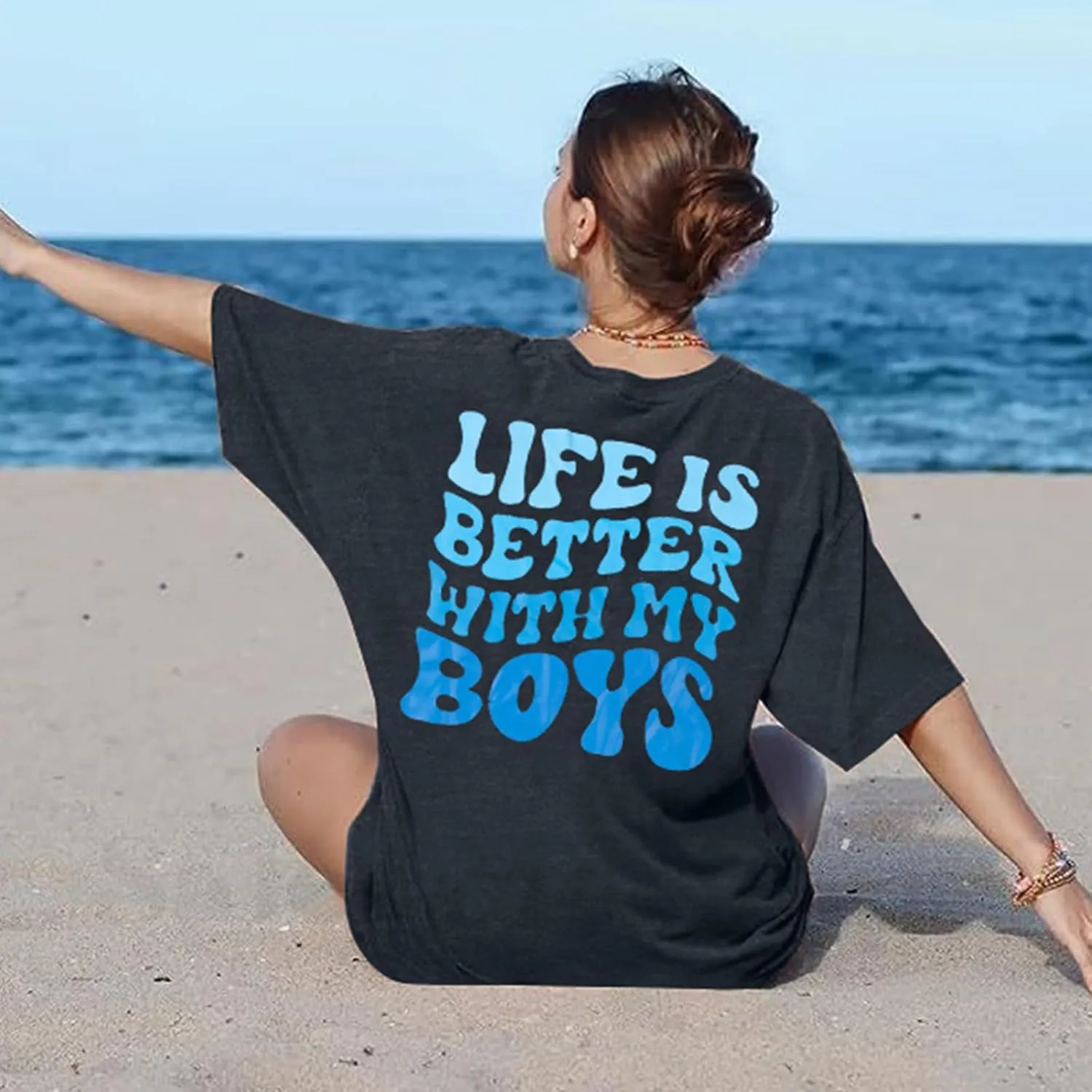 MOUSYA Boy Mom Shirts Women Mom Shirt Oversized Boy Mama Graphic Shirts Casual Short Sleeve Tee Tops