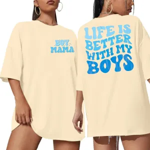 MOUSYA Boy Mom Shirts Women Mom Shirt Oversized Boy Mama Graphic Shirts Casual Short Sleeve Tee Tops