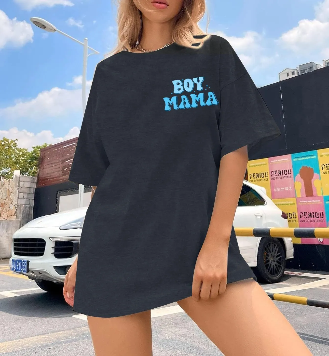 MOUSYA Boy Mom Shirts Women Mom Shirt Oversized Boy Mama Graphic Shirts Casual Short Sleeve Tee Tops