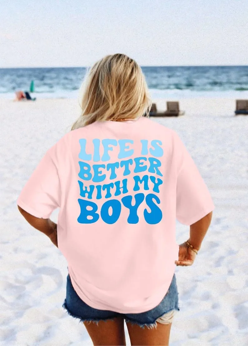 MOUSYA Boy Mom Shirts Women Mom Shirt Oversized Boy Mama Graphic Shirts Casual Short Sleeve Tee Tops