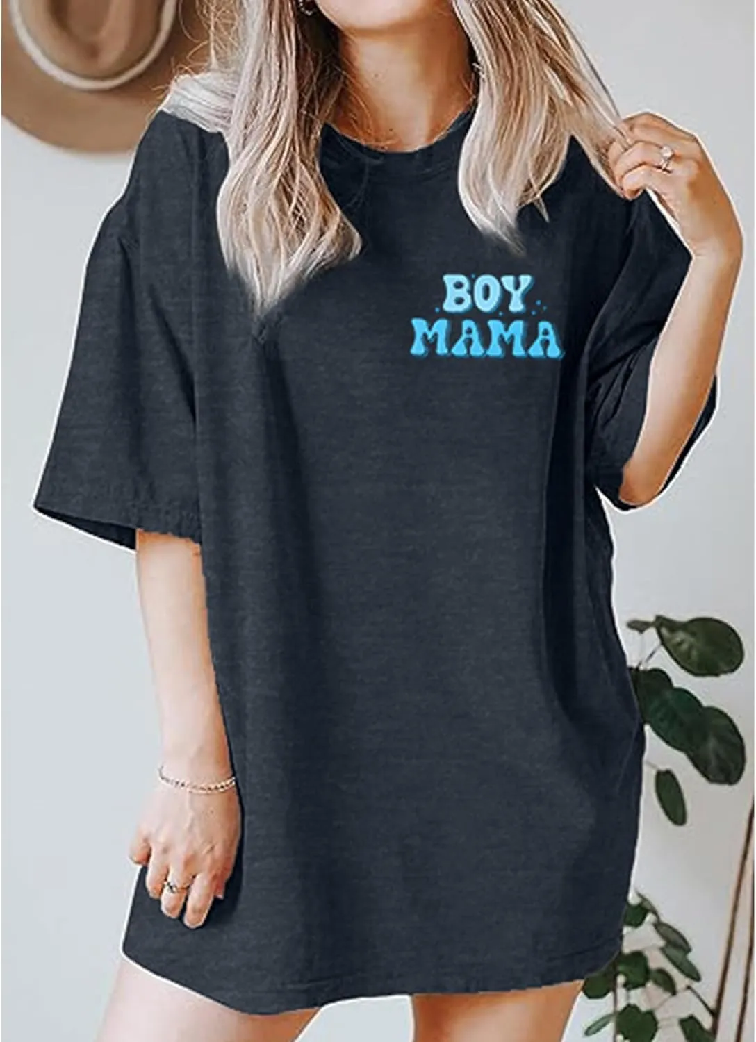 MOUSYA Boy Mom Shirts Women Mom Shirt Oversized Boy Mama Graphic Shirts Casual Short Sleeve Tee Tops
