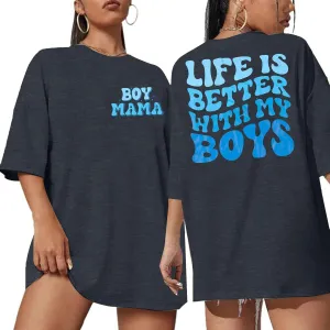 MOUSYA Boy Mom Shirts Women Mom Shirt Oversized Boy Mama Graphic Shirts Casual Short Sleeve Tee Tops