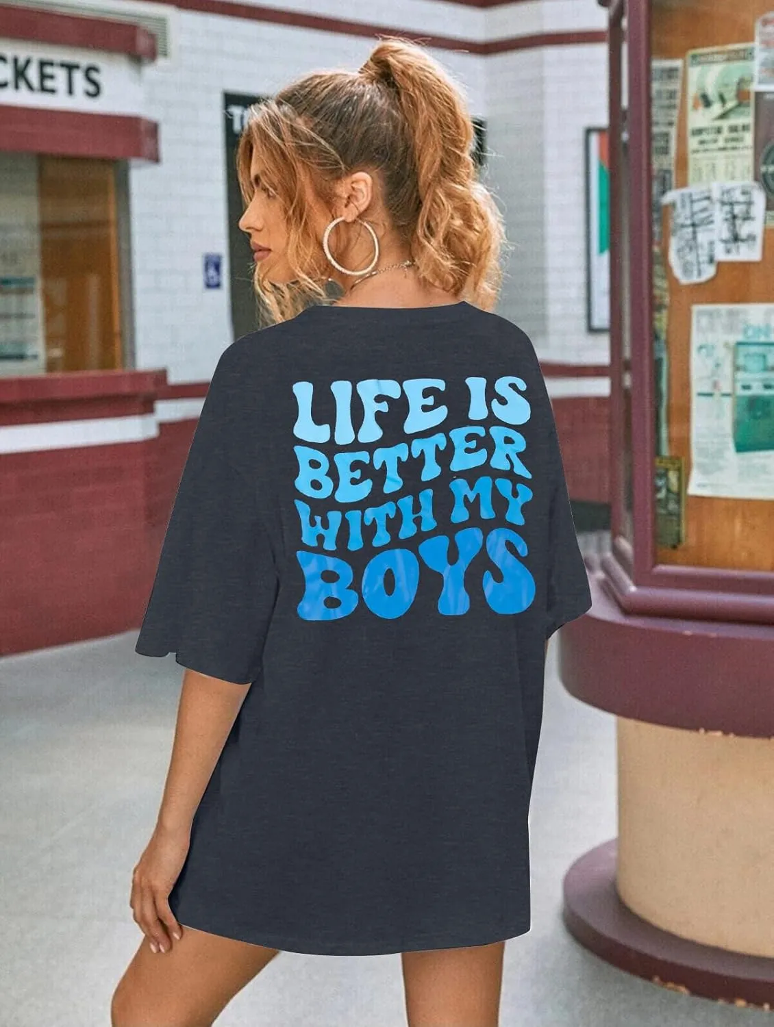 MOUSYA Boy Mom Shirts Women Mom Shirt Oversized Boy Mama Graphic Shirts Casual Short Sleeve Tee Tops