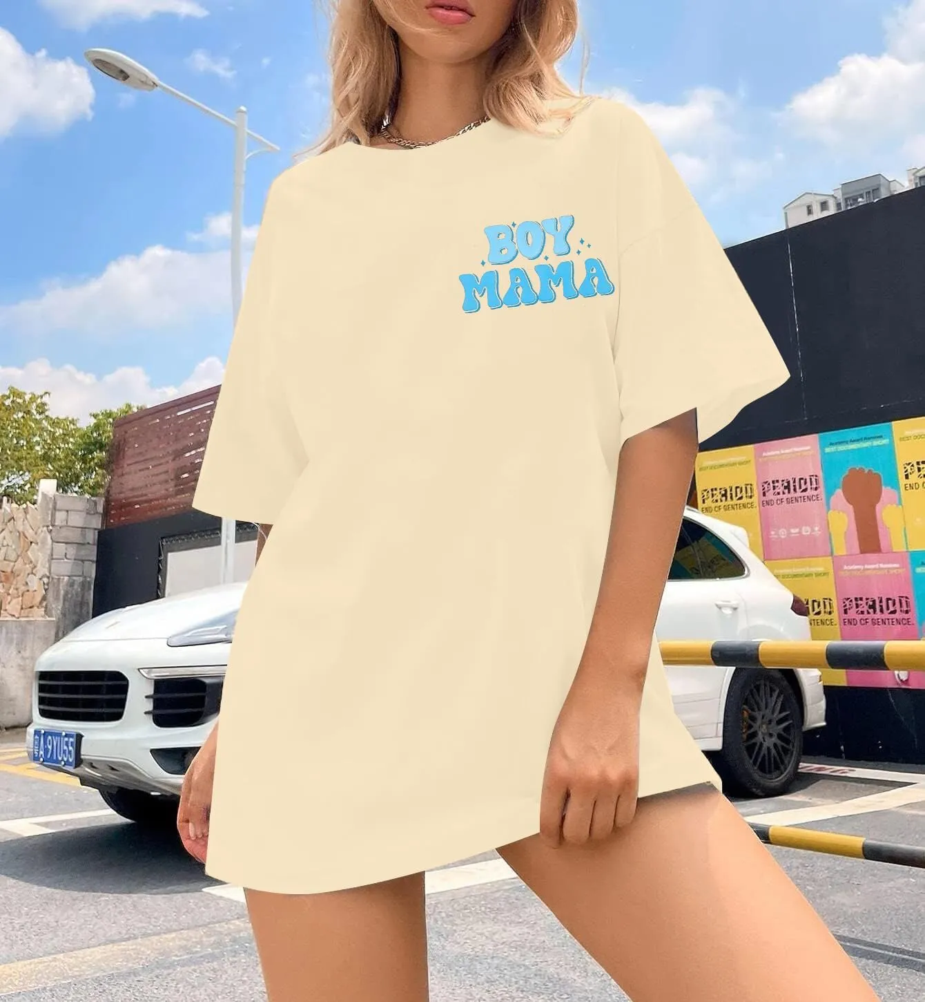 MOUSYA Boy Mom Shirts Women Mom Shirt Oversized Boy Mama Graphic Shirts Casual Short Sleeve Tee Tops