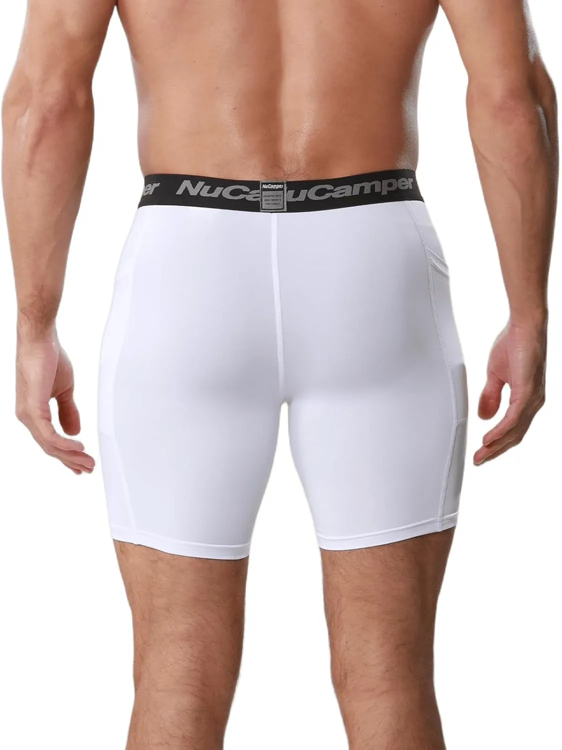 NuCamper Men’s Compression Shorts with Pocket Spandex Athletic Underwear Performance Gym Boxer Briefs Cool Dry Baselayer
