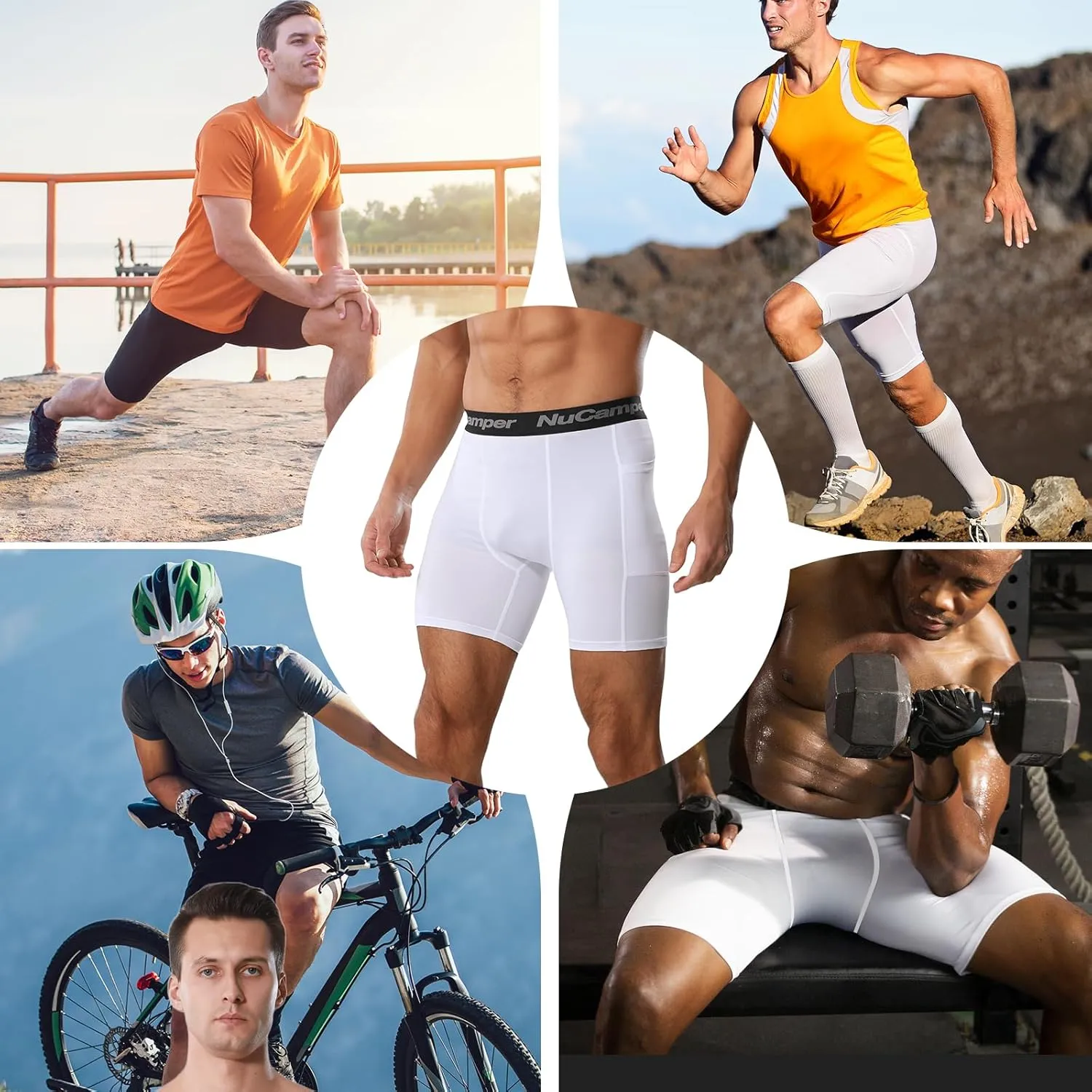 NuCamper Men’s Compression Shorts with Pocket Spandex Athletic Underwear Performance Gym Boxer Briefs Cool Dry Baselayer