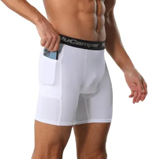NuCamper Men’s Compression Shorts with Pocket Spandex Athletic Underwear Performance Gym Boxer Briefs Cool Dry Baselayer