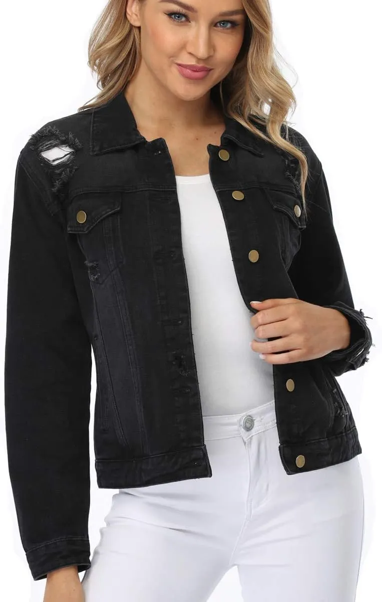 PEIQI Classic Jean Jacket for Women Basic Long Sleeve Button Down Denim Jackets