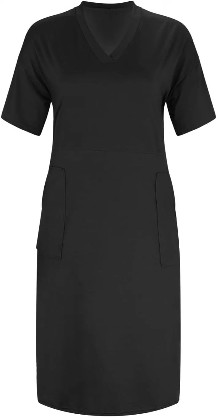 Plus Size Dresses for Curvy Women 2025 Summer Casual Short Sleeve Midi Dress with Pockets A Line T Shirt Beach Vacation Dress