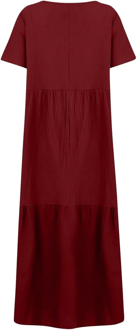 Plus Size Dresses for Curvy Women 2025 Summer Plus Size Linen Dress Casual Short Sleeve T-Shirt Dress with Pockets