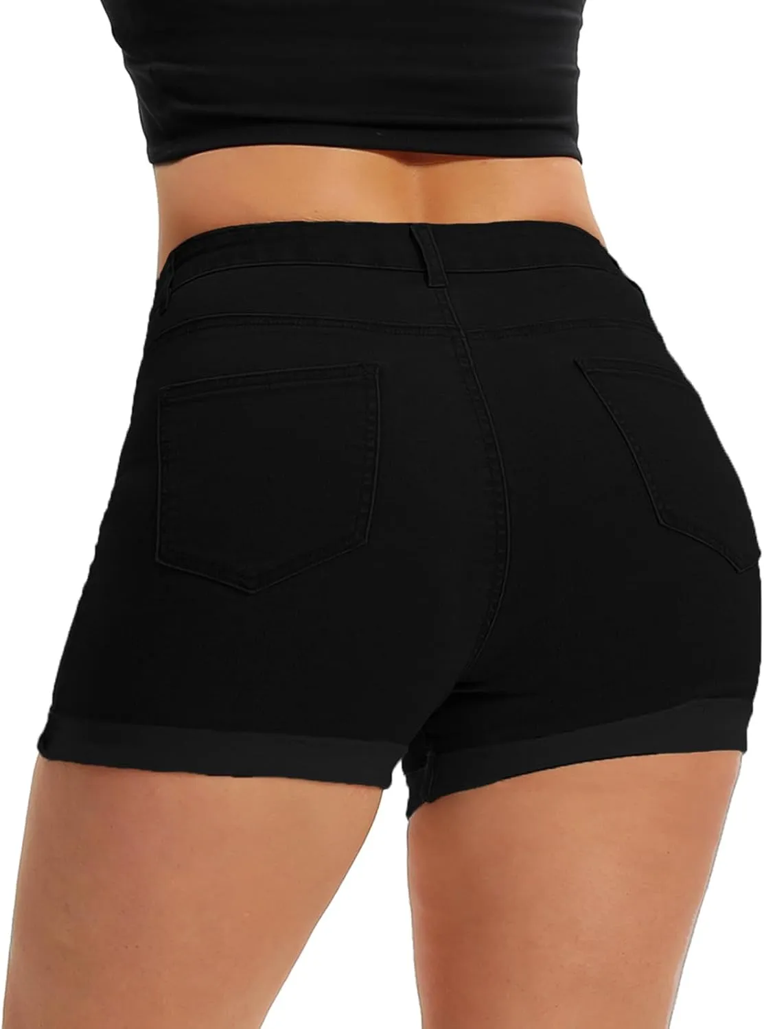 Pnadty Women's Summer High Waisted Stretch Denim Shorts Casual Folded Hem Jean Shorts