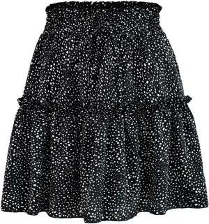 Polka Dot Smocked Skirt for Women Fashion Ruffle Tiered Boho Mini Skirts High Waist Casual Vacation Outfits