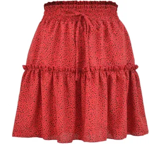 Polka Dot Smocked Skirt for Women Fashion Ruffle Tiered Boho Mini Skirts High Waist Casual Vacation Outfits
