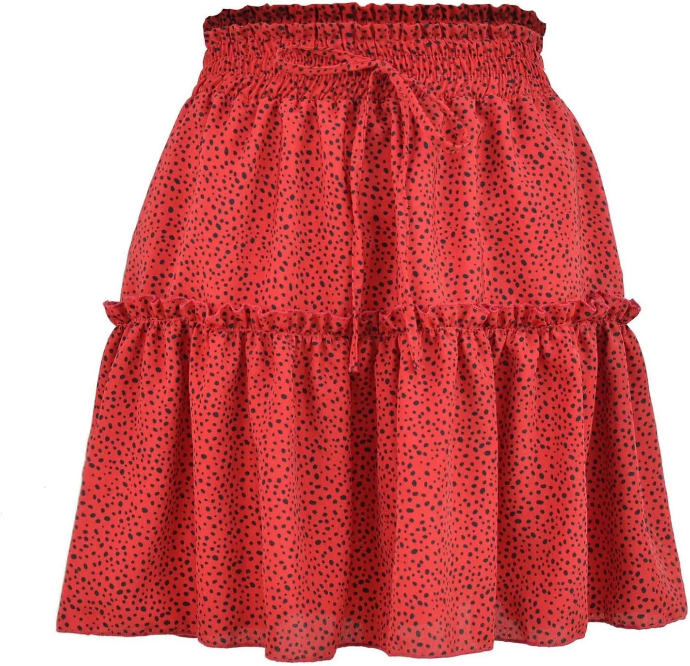 Polka Dot Smocked Skirt for Women Fashion Ruffle Tiered Boho Mini Skirts High Waist Casual Vacation Outfits