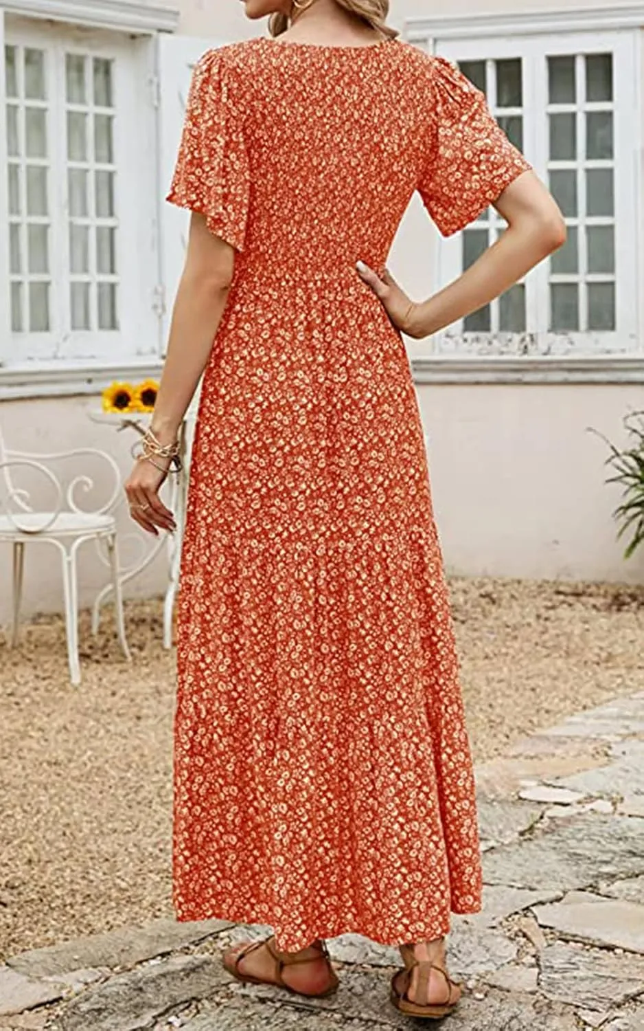 PRETTYGARDEN Women's 2025 Summer Casual Flutter Short Sleeve Boho Floral Maxi Dress Crew Neck Smocked Tiered Long Dresses