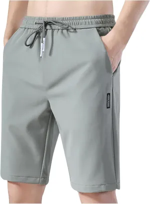 Puliam Shorts,Men's Ice Silk Stretch Quick-Dry Shorts Summer Elastic Waist ICY Shorts Soild Color Slim Athletic Shorts