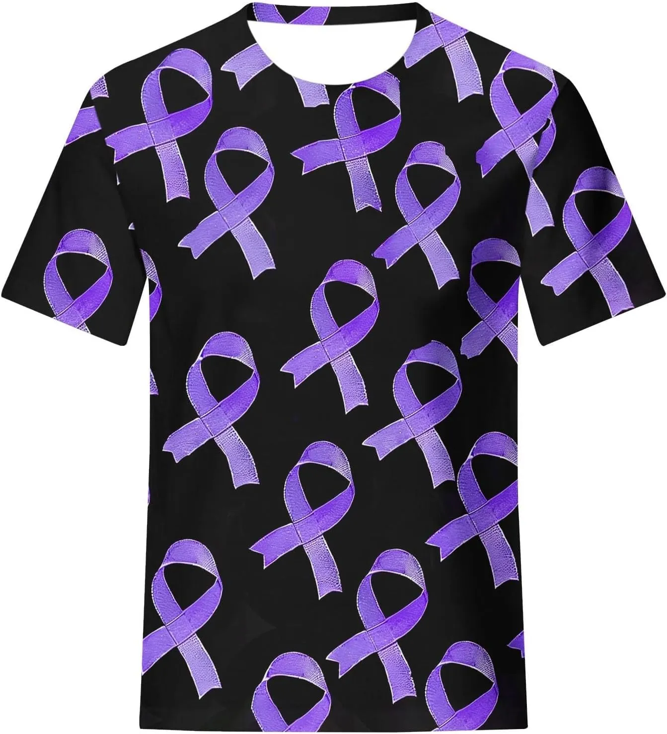 Purple Alzheimers Awareness Shirts Women Summer Floral Print Tops Soft O Neck Short Sleeve Lightweight Breathable Tee