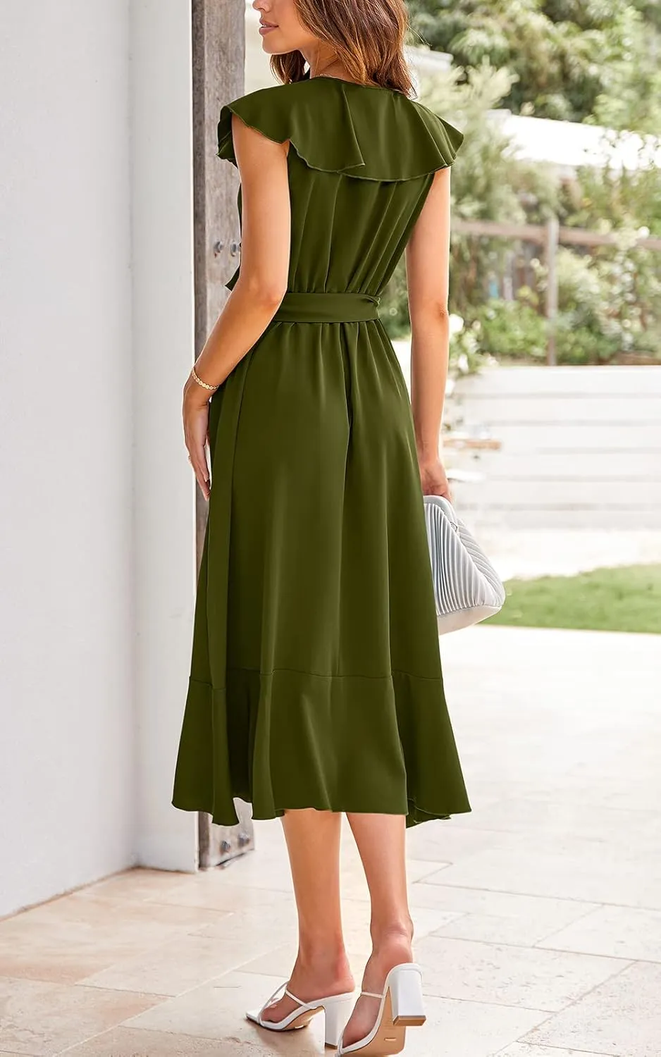 RETTYGARDEN Women's 2025 Summer Cross Midi Dress Casual Boho Deep V Neck Short Sleeve Ruffle Hem Split Beach Long Dresses