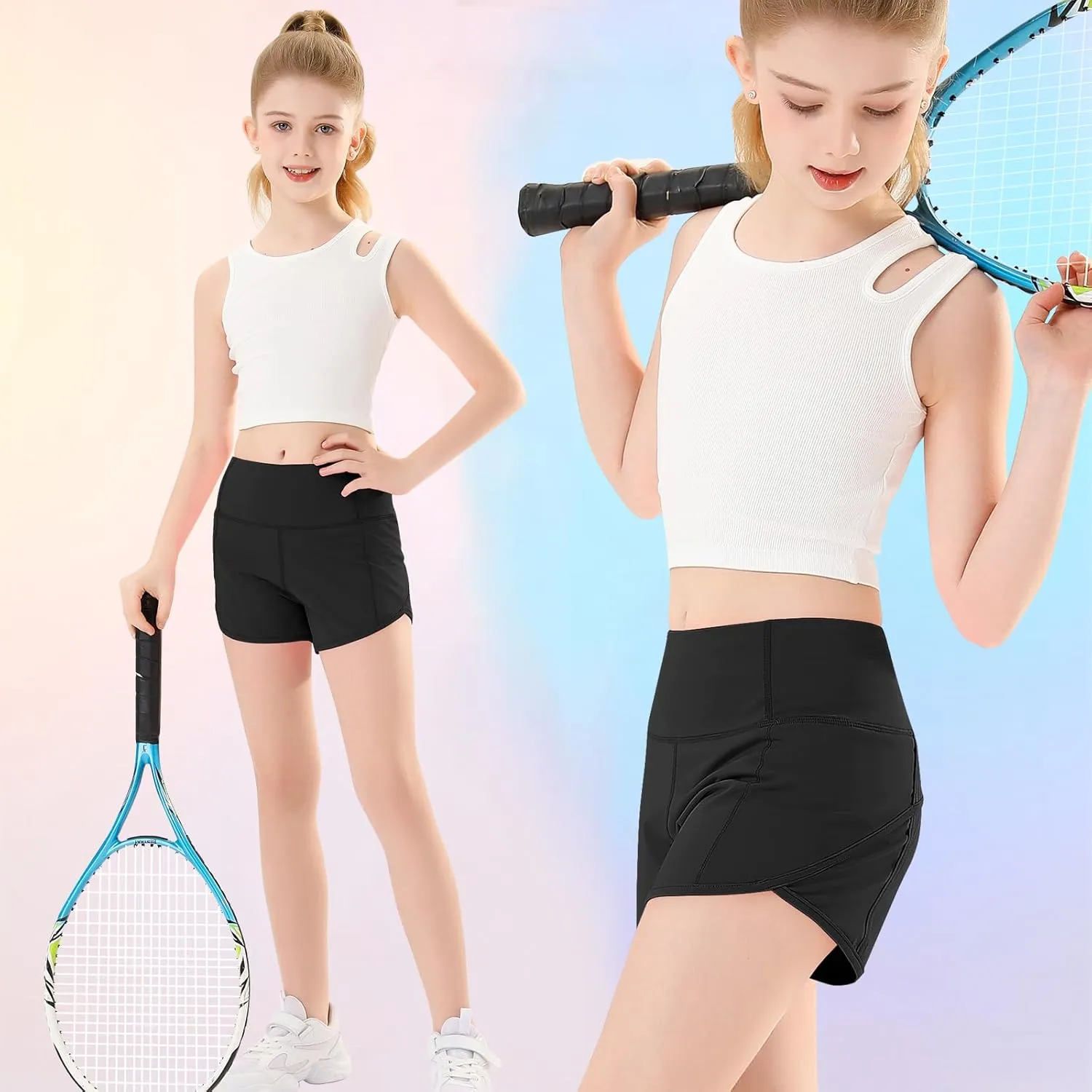 RISSCAN Girls Athletic Running Shorts Teen Girls with Back Zip Pocket Workout Quick Dry Lightweight Active Short for Kids