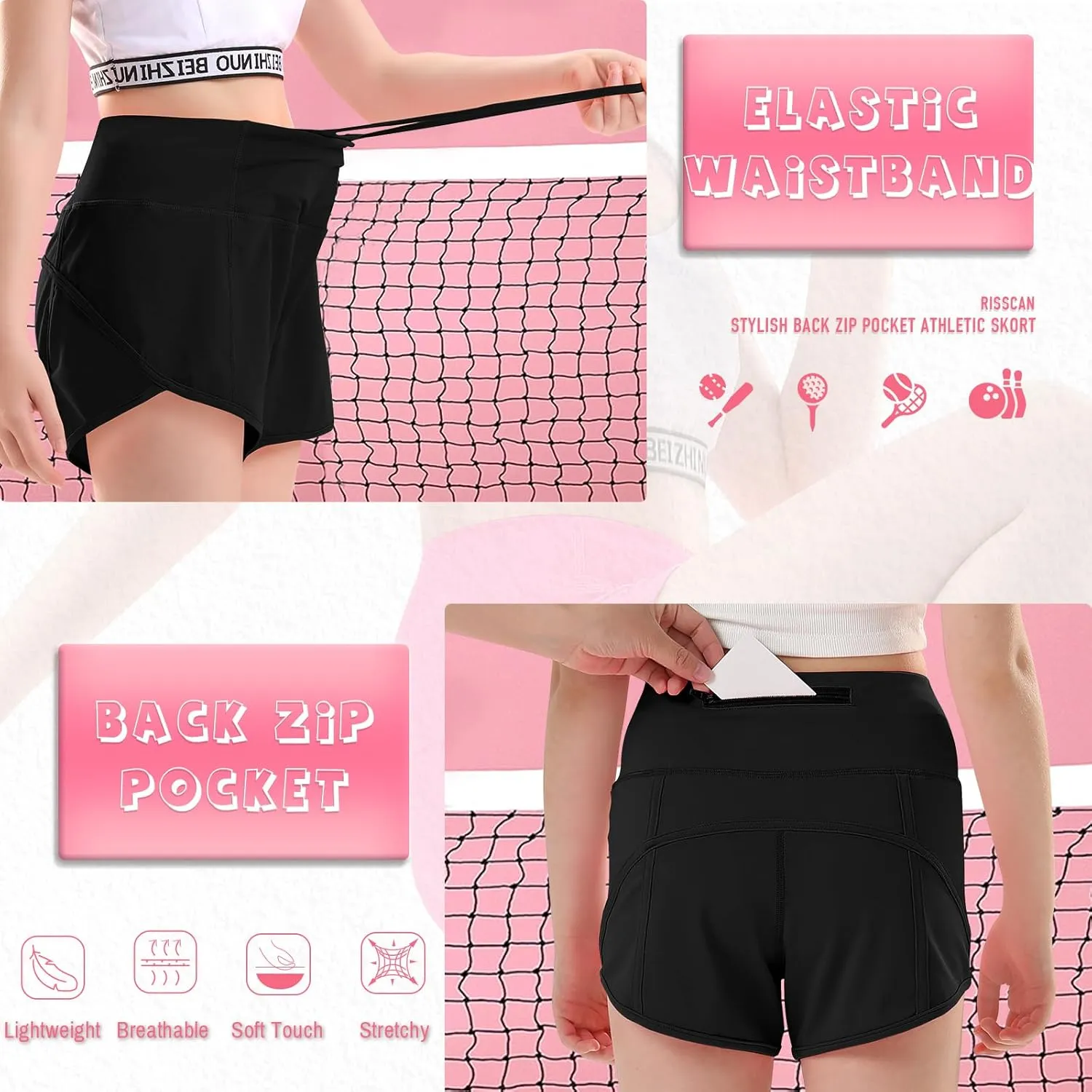 RISSCAN Girls Athletic Running Shorts Teen Girls with Back Zip Pocket Workout Quick Dry Lightweight Active Short for Kids