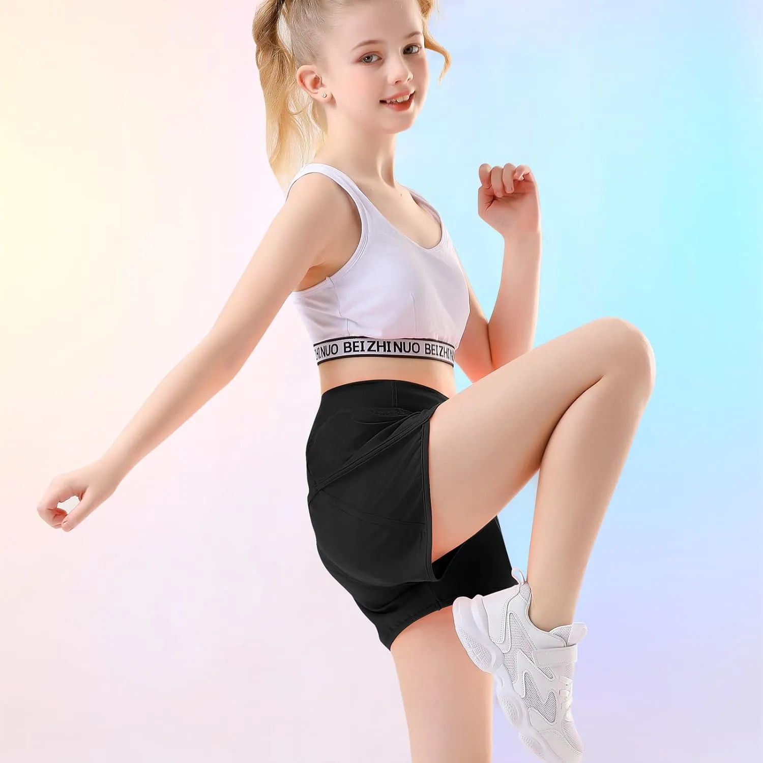 RISSCAN Girls Athletic Running Shorts Teen Girls with Back Zip Pocket Workout Quick Dry Lightweight Active Short for Kids