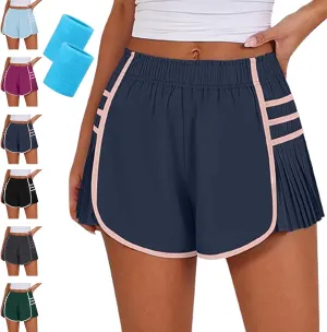 RJDJ High Waist Pleated Sports Shorts, Flowy Running Shorts for Women, Quick Dry Comfortable Athletic Short