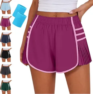 RJDJ High Waist Pleated Sports Shorts, Flowy Running Shorts for Women, Quick Dry Comfortable Athletic Short